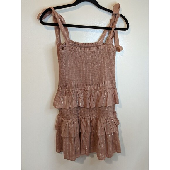 House of Harlow Mini Dress Desert Rose Corinne Smocked Square Neck Preppy Small - Picture 4 of 7